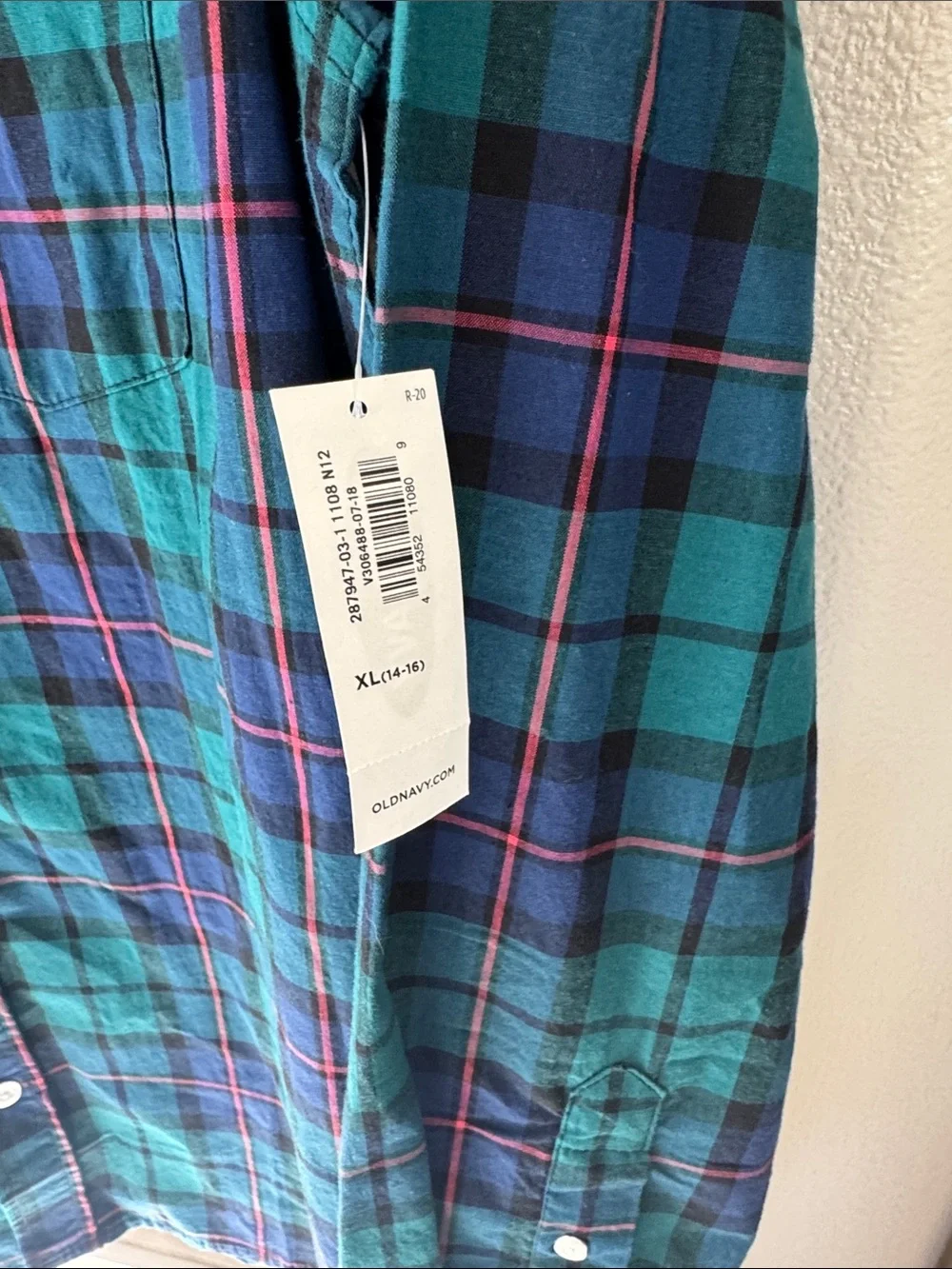 Old Navy Teal and Navy Plaid Button-Down Shirt